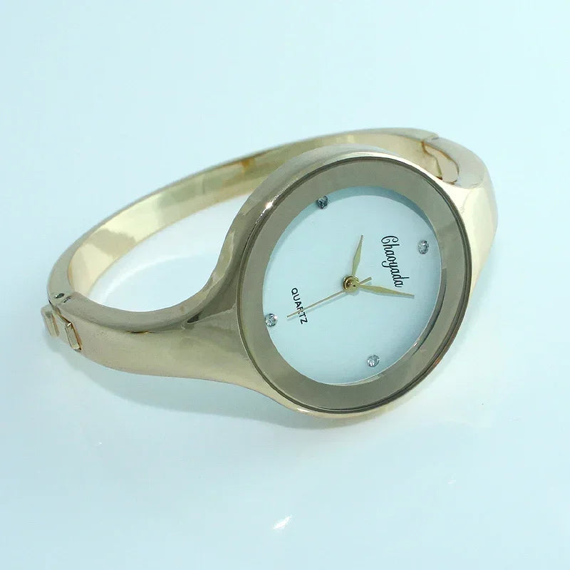 Minimalist Women Cuff Watch Fashion Casual Round Lady Women Bracelet Girls Watches Gold Stainless Steel Quartz Watch Reloj Mujer