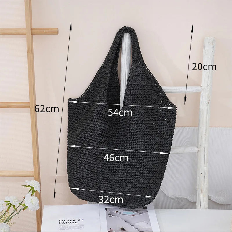 Casual Hobos Large Capacity Straw Women Shoulder Bags Designer Paper Weave Handbags Simple Handmade Summer Beach Big Tote Bag