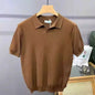Ice Silk Slim Fit Short Sleeve V-Neck Polo Shirt Men's Knitted Summer New Style Breathable Machine Washable Casual T-Shirt