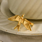 Stainless Steel 18k Gold Plated Vintage Stereoscopic Bird Shaped Open Rings for Women Waterproof Fashion Charm Jewelry Party