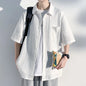 LEGIBLE Summer Shirts Men Loose Thin Cotton Short Sleeve Shirts Male Fashion Stand Solid Color 4XL 5XL