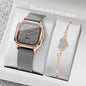 2PCS Fashion Square Arabic Dial Women Watches Heart Bracelet Set Casual Silicone Strap Quartz Watch Reloj Mujer（Without Box）