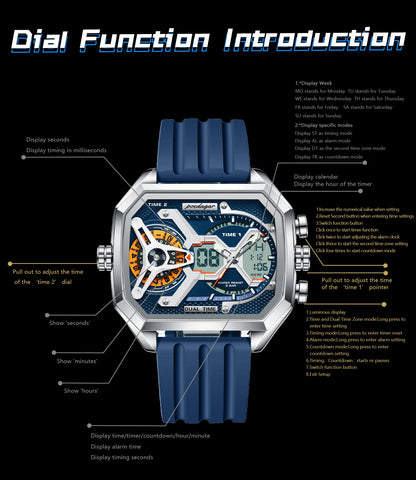 POEDAGAR Luxury Men Wristwatch Date Week Luminous LED Quartz Man Clock Silicone Strap Electronic Dual Time Fashion Men's Watches