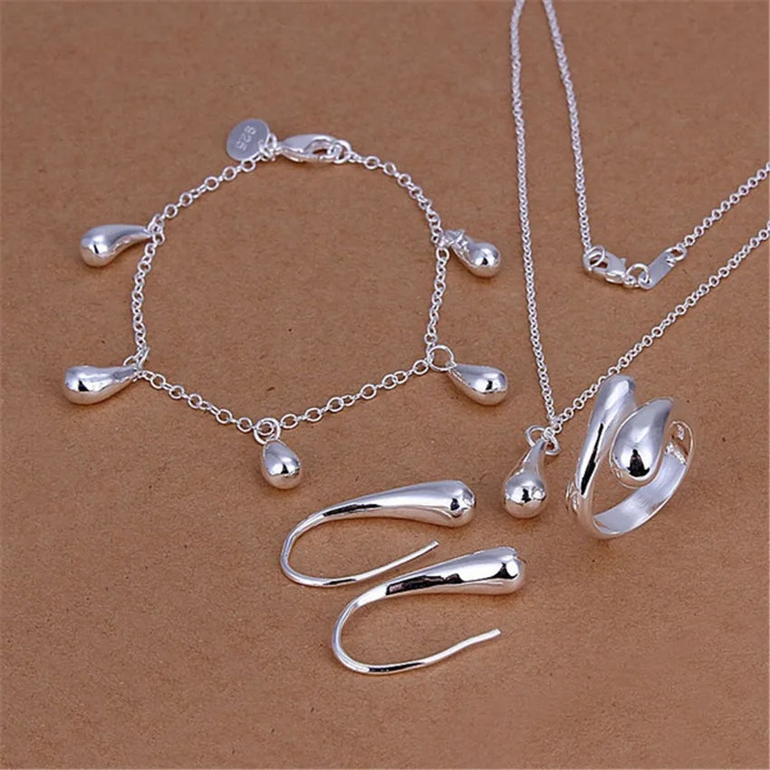 925 Sterling Silver classic Water drop Bracelet necklace earrings rings Jewelry sets for women Fashion Party wedding gifts