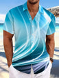 Summer Men's Geometric Grid  Plaid Shirts Short SleeveTurndown Hawaiian Shirt Button Up Shirts No Pockets Shirts