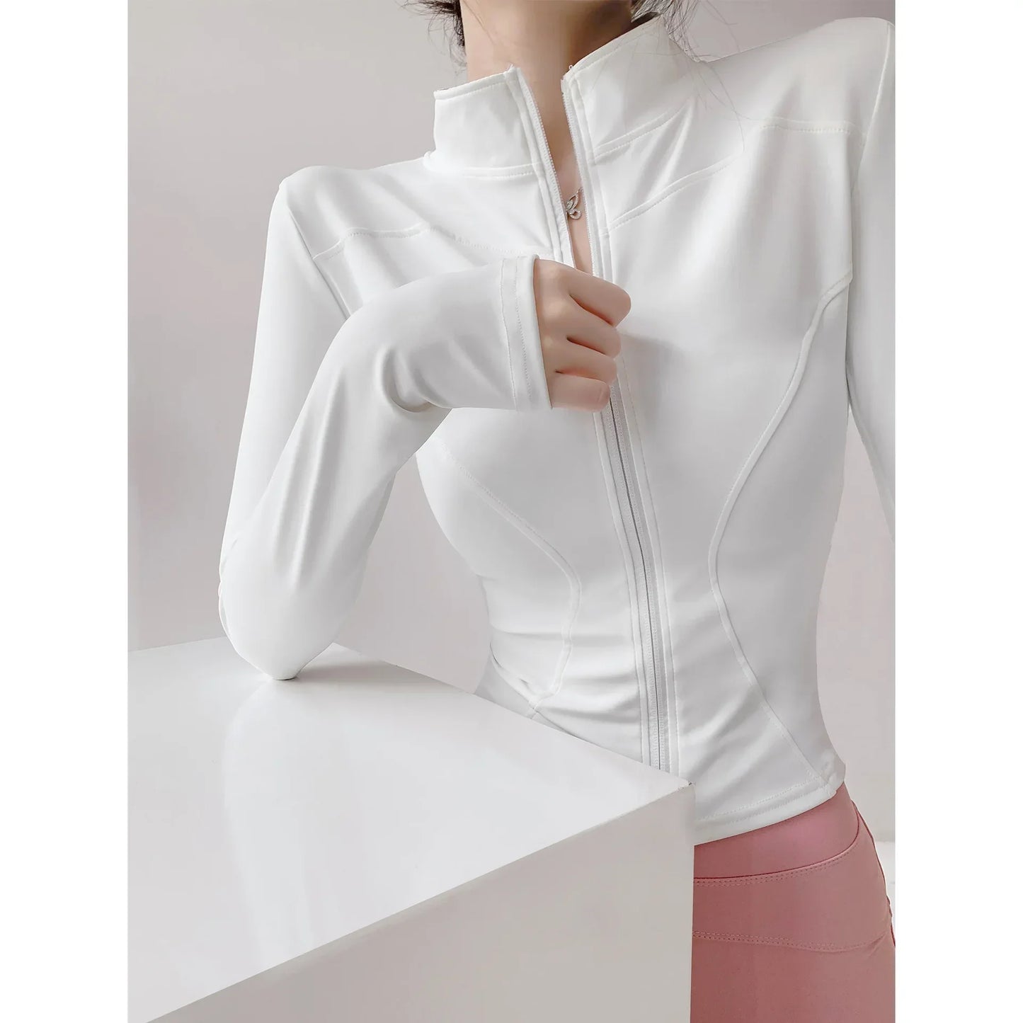Women's Quick-Dry Yoga Jacket – Long Sleeve Slim Fit Zip Running Coat