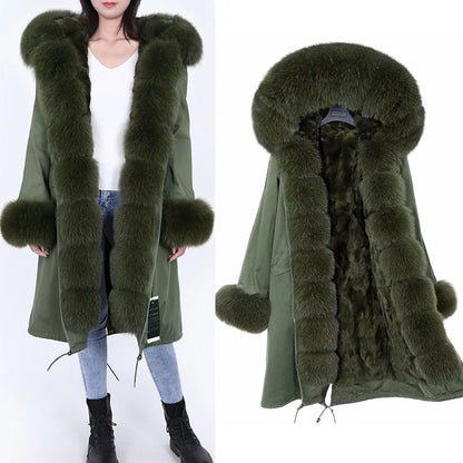 Maomaokong Winter Woman Natural Fur Overcoat Plus Size Black Parkas Raccoon Real Fur Lining Extra Larg Warm Jacket Coats Long