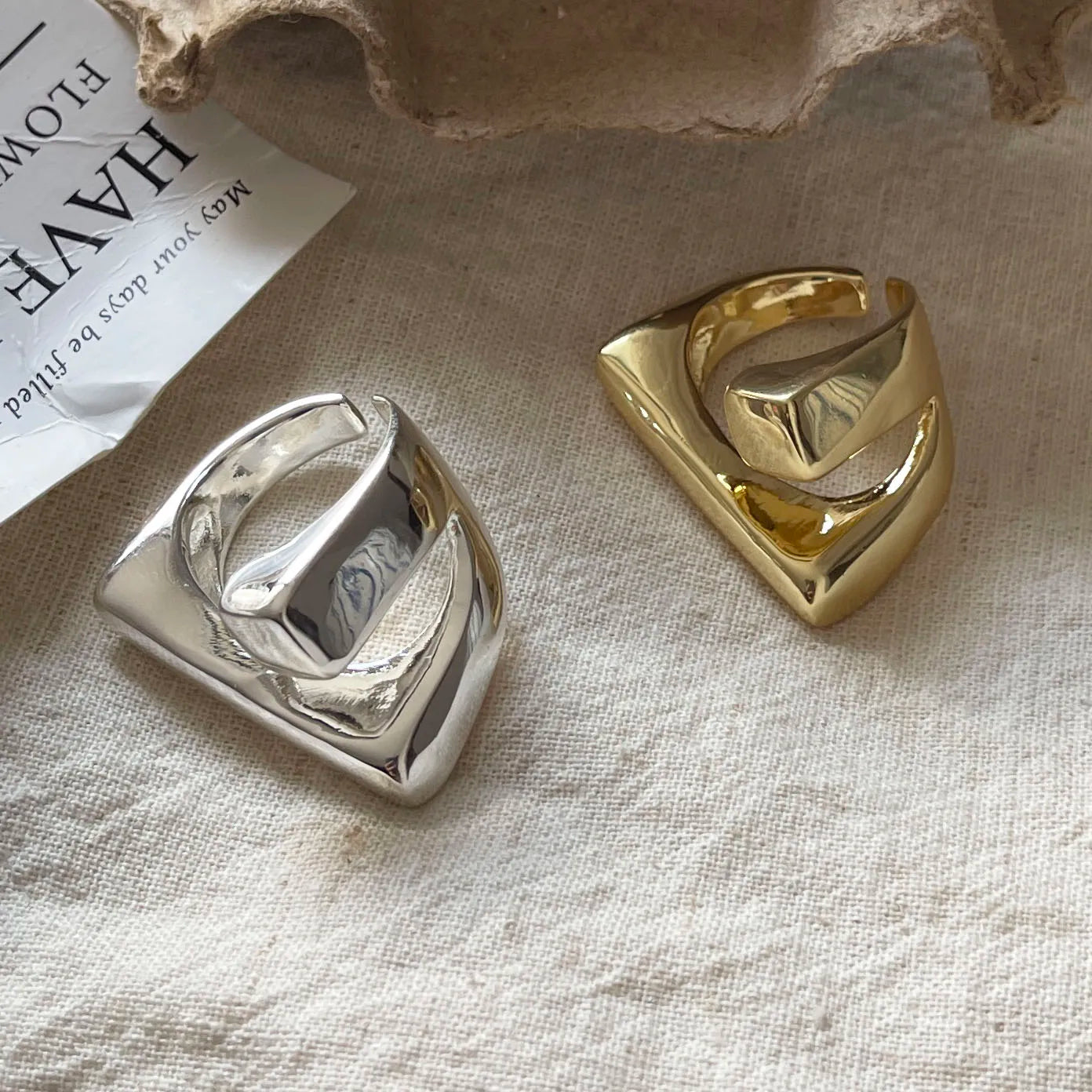 925 Sterling Silver Rings For Women Geometric Fine Jewelry Finger Adjustable Geometric Gold Ring For Party Birthday Gift