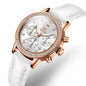 OLEVS Fashion Diamond Watches For Women Luxury Brand Rose Gold Case Ladies Quartz Watch White Leather Strap reloj para mujer