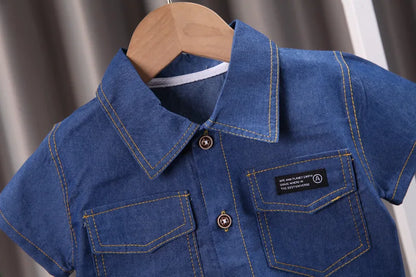 Summer Baby Boys Denim Clothes Suit Children Outfits Fashion Solid Shirt Shorts 2Pcs/Sets Toddler Casual Costume Kids Tracksuits