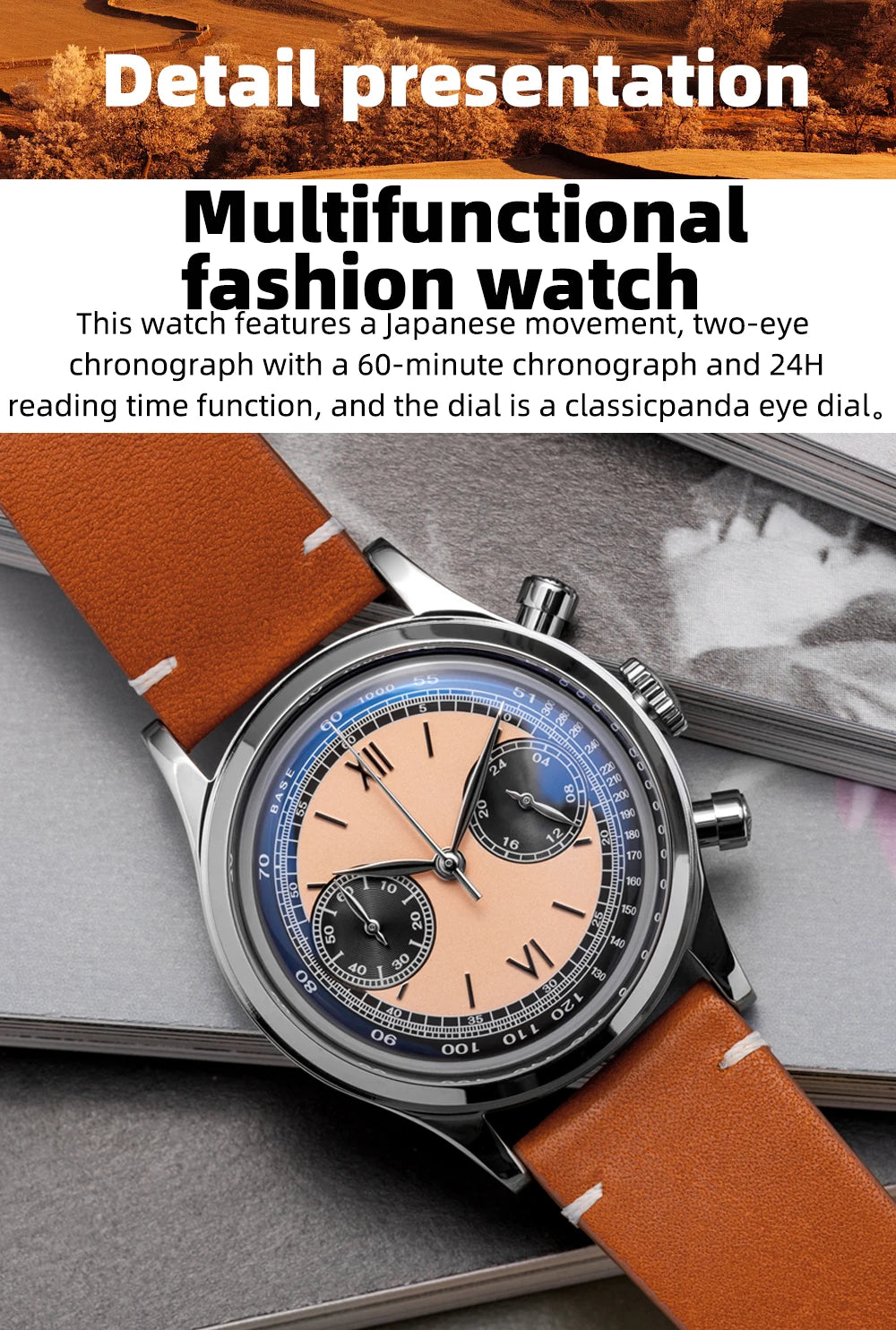 ADDIESDIVE 38mm Chronograph Quartz Watch 60min Business 100m Diving Men's Leather Watches Bubble Dome Mirror Retro Wristwatches