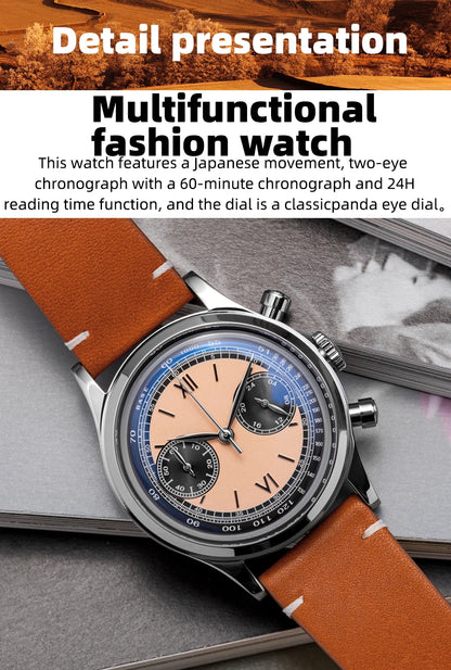 ADDIESDIVE 38mm Chronograph Quartz Watch 60min Business 100m Diving Men's Leather Watches Bubble Dome Mirror Retro Wristwatches