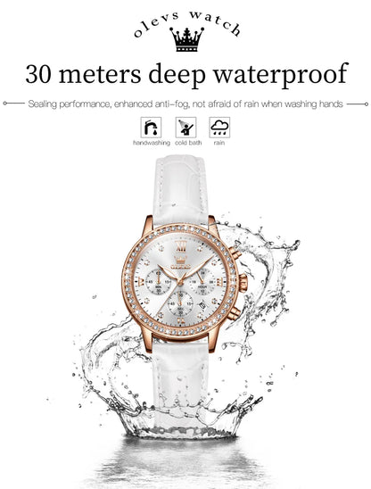 OLEVS 9933 Women' Watches Luxury Brand Diamond Quartz Wristwatch Waterproof Luminous   Leather Strap Multifunction Ladies Watch