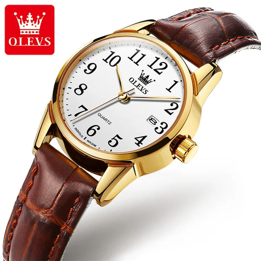 OLEVS Brand Fashion Simple Quartz Watch for Women Leather Strap Waterproof Calendar Womens Watches Elegant Female Clock