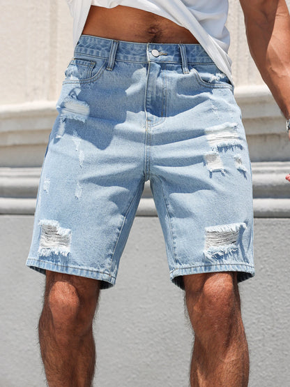 Hole-washed Water Buffalo Denim Short Pants - Men's