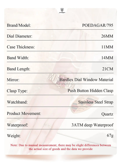 POEDAGAR Elegant Woman Watches High Quality Date Waterproof Luxury Ladies Watch Stainless Steel Casual Quartz Women's Wristwatch