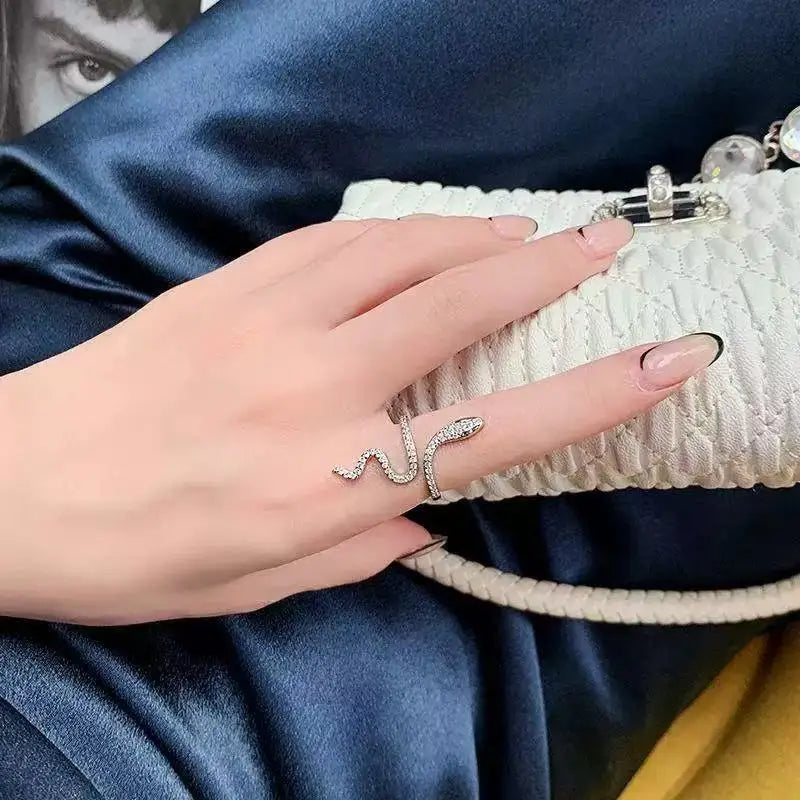 Simple And Delicate Retro Style Serpentine Micro-Inset Rhinestone Men's And Women's Open Rings, Retro Elegance For Fashionable M