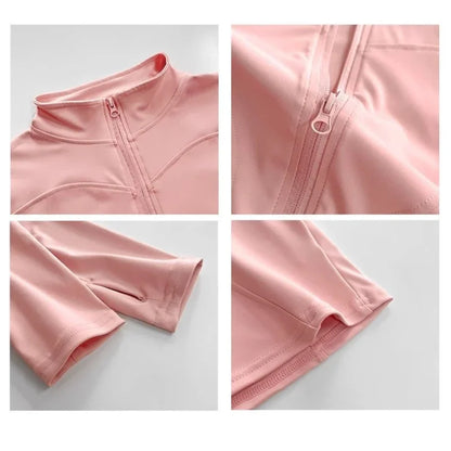Women's Quick-Dry Yoga Jacket – Long Sleeve Slim Fit Zip Running Coat