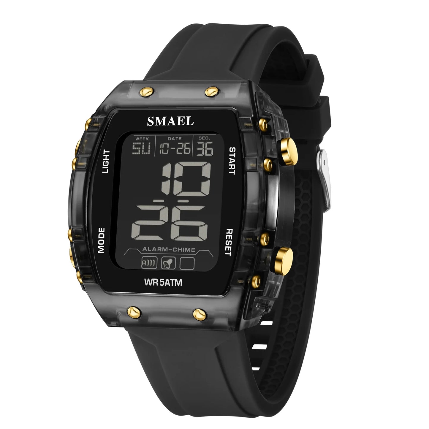 SMAEL Digital Watches Big Dial Rectangle Sport Watches LED Date 8108 Digital Watches 50m Waterproof Shockproof Men's Wristwatch