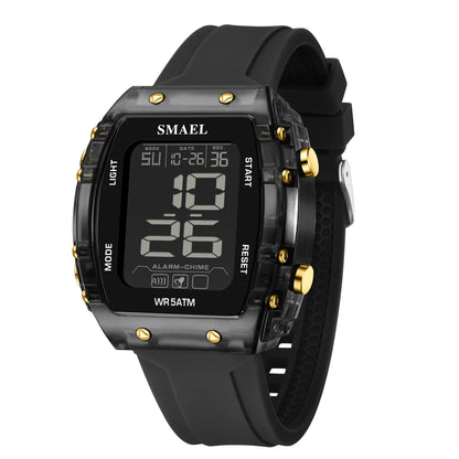 SMAEL Digital Watches Big Dial Rectangle Sport Watches LED Date 8108 Digital Watches 50m Waterproof Shockproof Men's Wristwatch