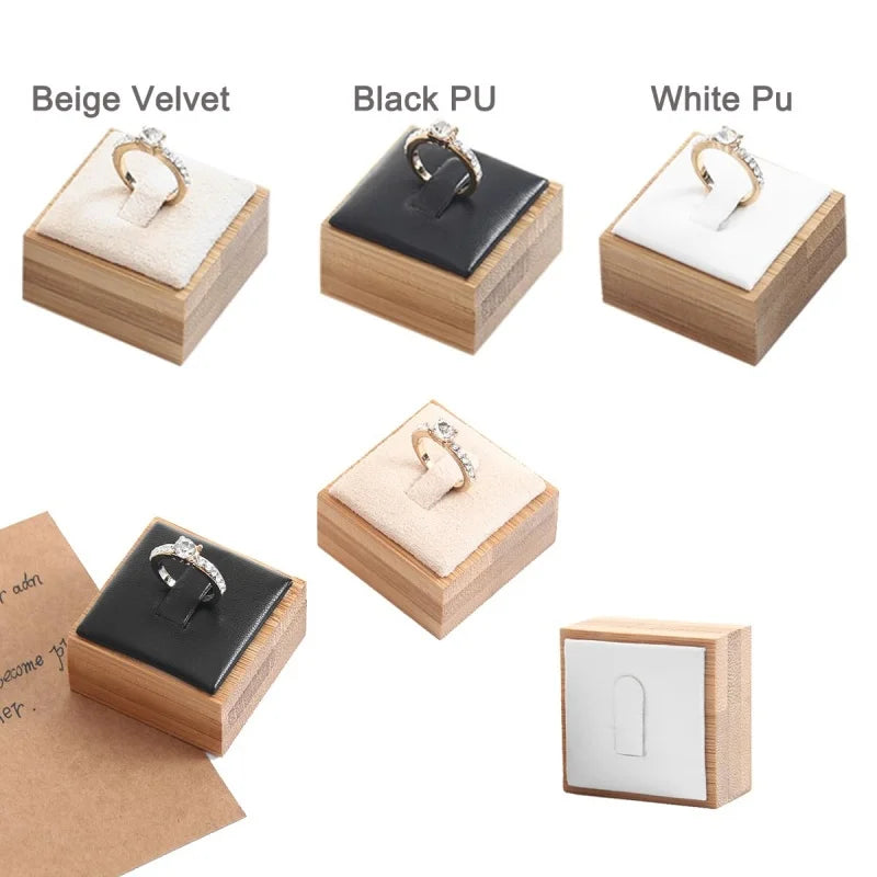 Wooden Ring Display Stand Rings Organizer Jewelry Holder Jewelry Show Props Jewelry Box Packaging Leather And Velvet Case