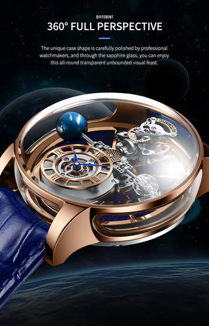 PINDU Design Watches Man Starry Sky Watch For Men Quartz Wristwatches Clock Earth Theme Design Man Watch Celestial Body Series