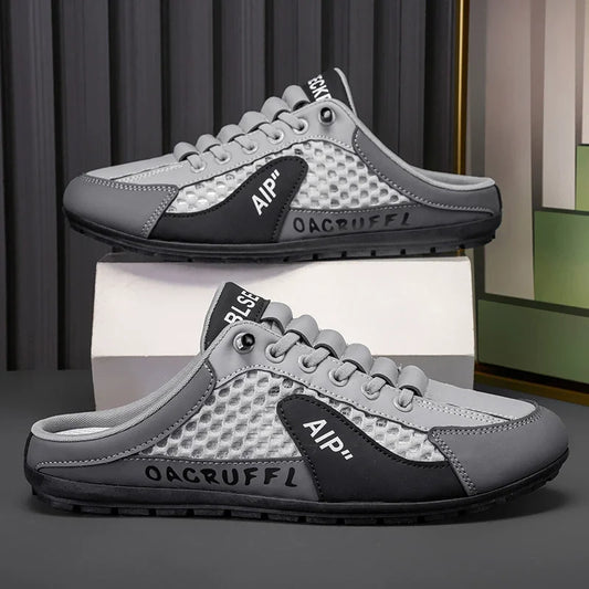 Verão masculino malha deslizamento em metade chinelos moda homem sandálias esportivas respirável qualidade casual ervilhas sapatos para homens mocassins de luxo