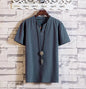 Men's Button Loose Shirts Casual Male V Neck Short Sleeve Harajuku Linen T-shirt Tops ZJFS-1901