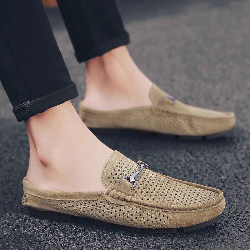 Moda masculina chinelos de couro ao ar livre meia loafers sapatos leves respirável mulas para o homem verão sandálias casuais sapatos preguiçosos