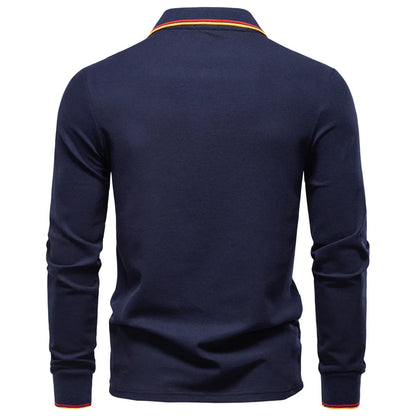2025 Autumn New Men's Deer Embroidery Cotton Rich Blend Breathable Polo Shirts Long Sleeve Social Business Golf Polo Shirts Male
