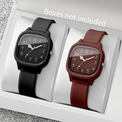 4PCS Fashion Square Women Watches Heart Bracelet Set Arabic Dial Silicone Strap Quartz Wristwatch Reloj Mujer Girls(Without Box)