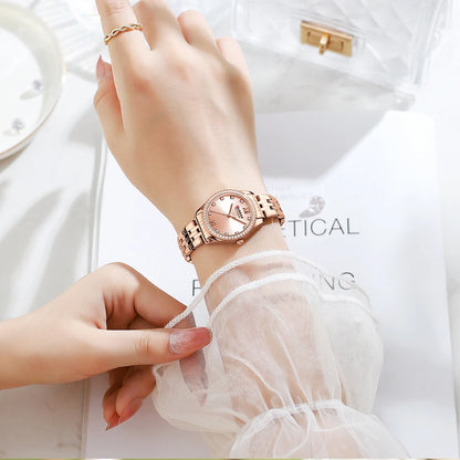 CURREN Luxury Watch Women Ring Necklace Earrings Rhinestone Fashion Wristwatch Female Casual Ladies Watches Bracelet 5PCS Set