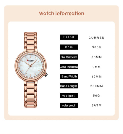 CURREN Luxury Watch Women Ring Necklace Earrings Rhinestone Fashion Wristwatch Female Casual Ladies Watches Bracelet 5PCS Set