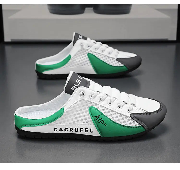 Verão masculino malha deslizamento em metade chinelos moda homem sandálias esportivas respirável qualidade casual ervilhas sapatos para homens mocassins de luxo