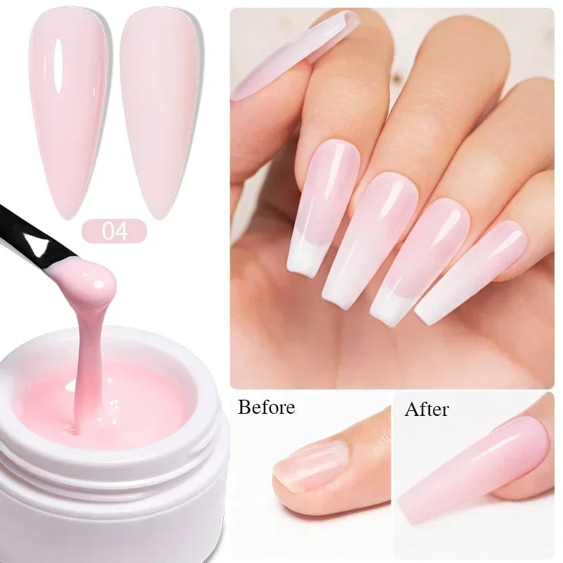 30ML Glitter Poly Nail Gel Hema Free Pink Glitter Acrylic Gel Finger Extension Nail Gel Semi-Permanent Nail Varnish For Manicure