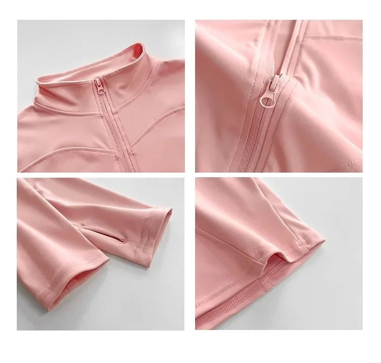 Women's Quick-Dry Yoga Jacket – Long Sleeve Slim Fit Zip Running Coat