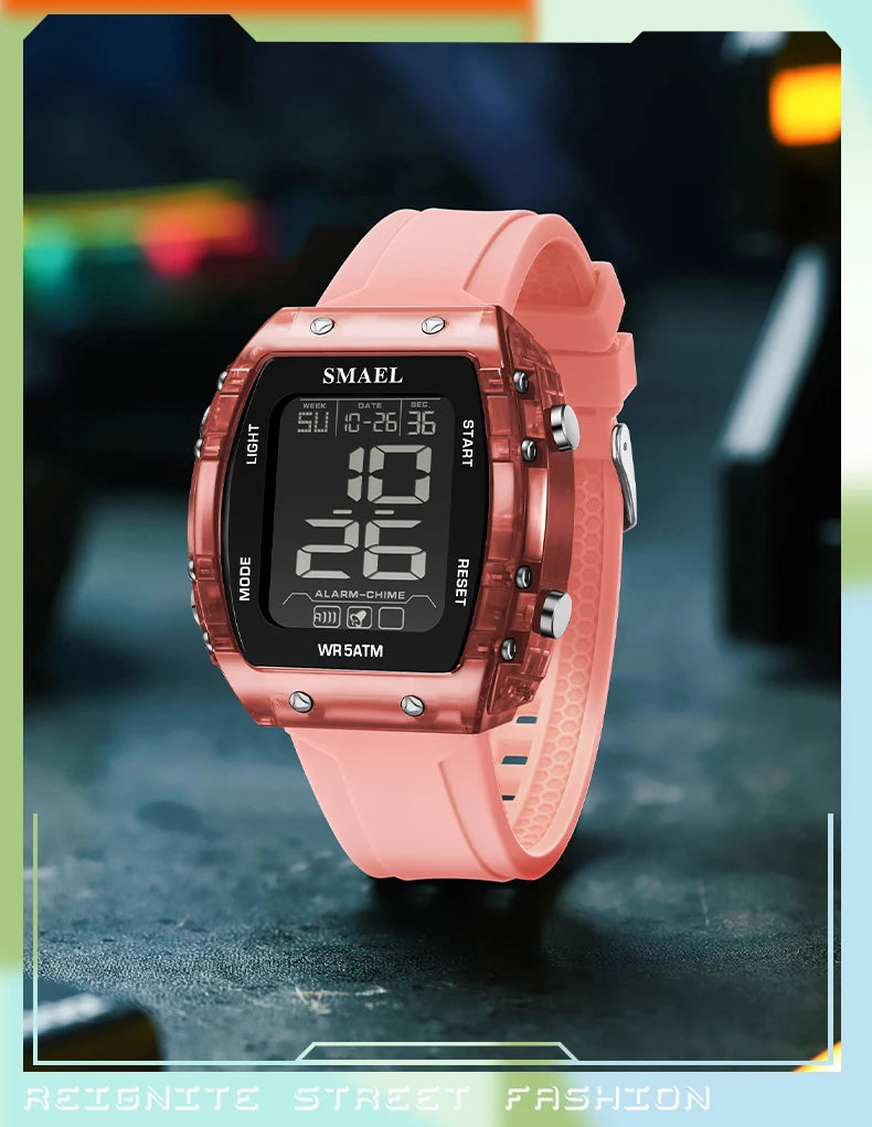 SMAEL Digital Watches Big Dial Rectangle Sport Watches LED Date 8108 Digital Watches 50m Waterproof Shockproof Men's Wristwatch