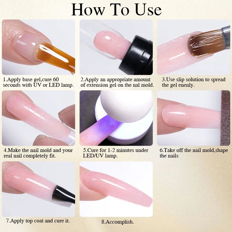 30ML Glitter Poly Nail Gel Hema Free Pink Glitter Acrylic Gel Finger Extension Nail Gel Semi-Permanent Nail Varnish For Manicure