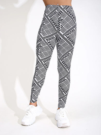 Autumn Winter 1PACK Women's Block Pattern Sexy Tight Legging Casual Sports Elegant Fitness Yoga Pants