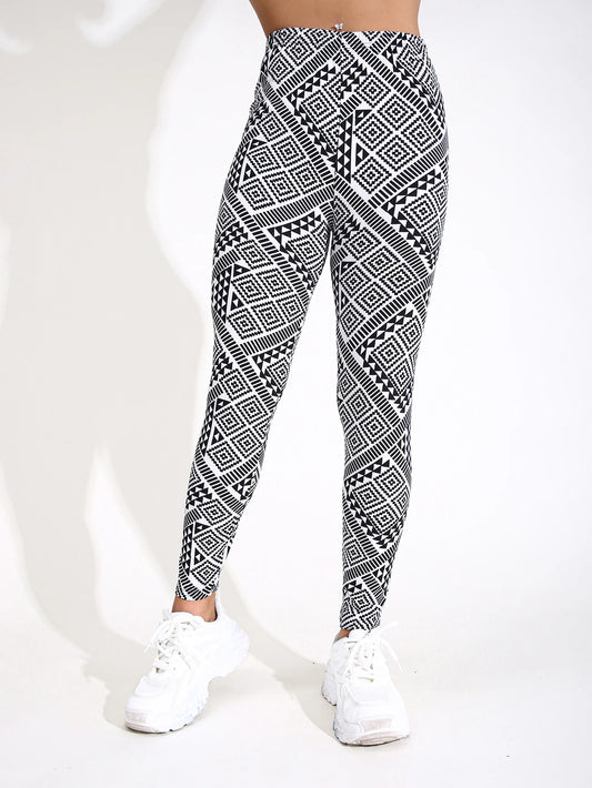 Autumn Winter 1PACK Women's Block Pattern Sexy Tight Legging Casual Sports Elegant Fitness Yoga Pants