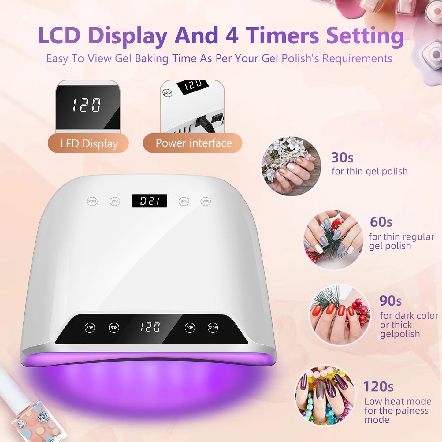 72LEDS Nail Drying Lamp For Nails Gel Polish With 4 Timer Setting HD Display Screen Auto Sensor Professional Nail Drying Machine