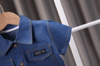Summer Baby Boys Denim Clothes Suit Children Outfits Fashion Solid Shirt Shorts 2Pcs/Sets Toddler Casual Costume Kids Tracksuits