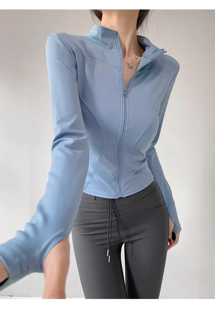 Women's Quick-Dry Yoga Jacket – Long Sleeve Slim Fit Zip Running Coat