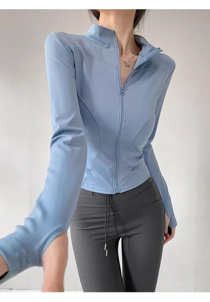 Women's Quick-Dry Yoga Jacket – Long Sleeve Slim Fit Zip Running Coat