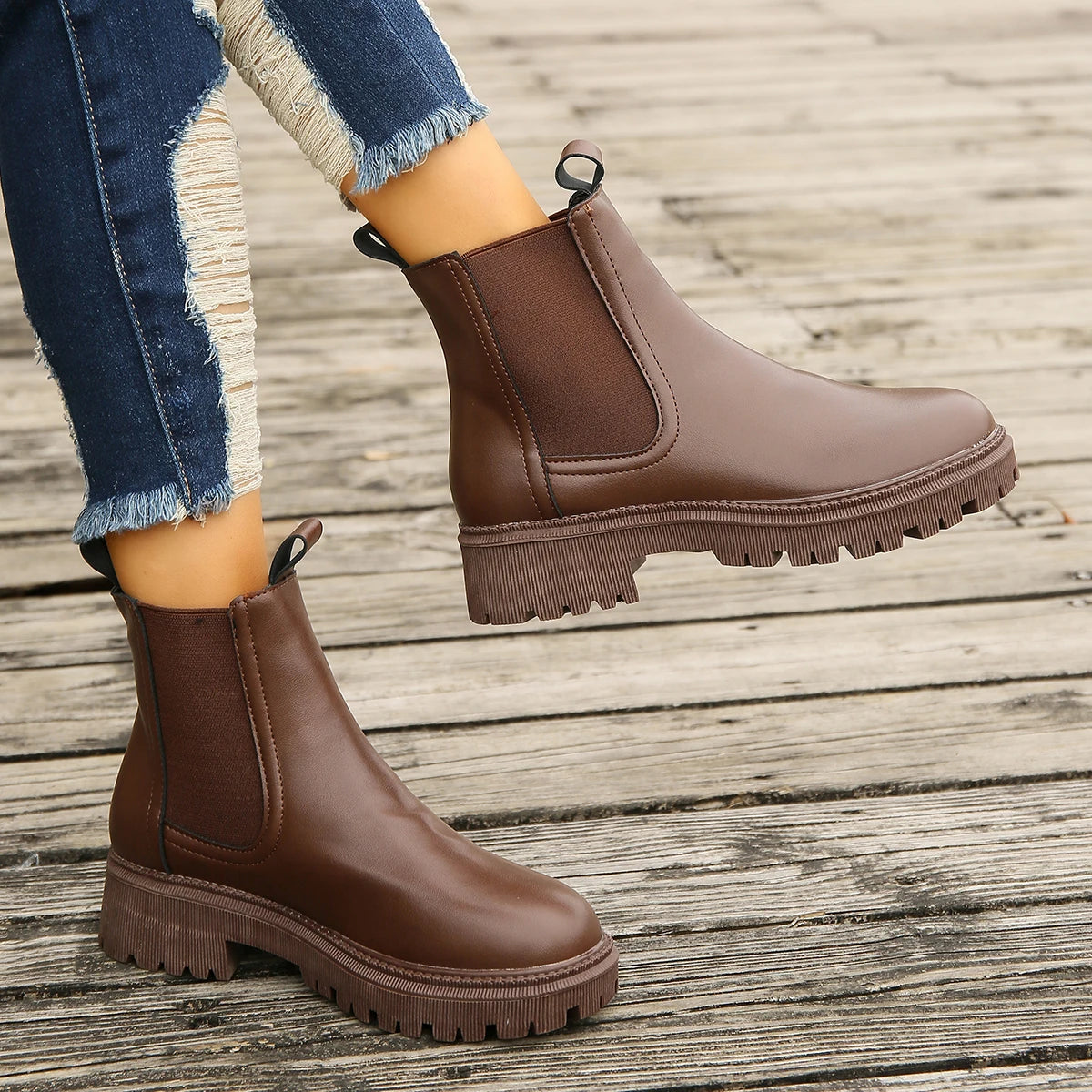 New Autumn Winter Chelsea Boots Women Platform Brown Black Beige White Ankle Boots for Women Fur Short Chunky Punk Gothic Shoes