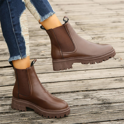New Autumn Winter Chelsea Boots Women Platform Brown Black Beige White Ankle Boots for Women Fur Short Chunky Punk Gothic Shoes