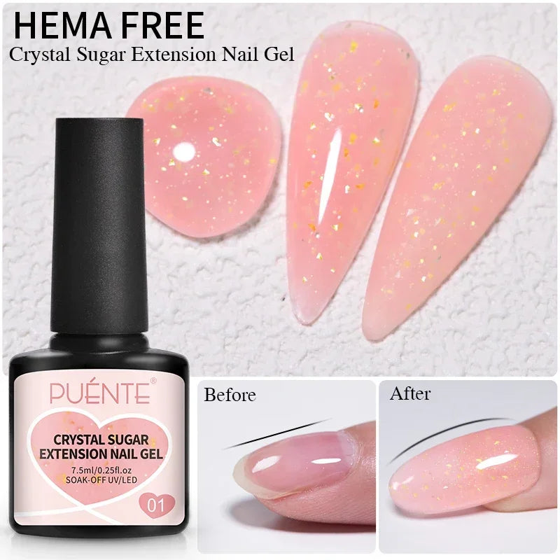 30ML Glitter Poly Nail Gel Hema Free Pink Glitter Acrylic Gel Finger Extension Nail Gel Semi-Permanent Nail Varnish For Manicure