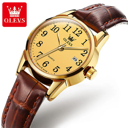OLEVS Brand Fashion Simple Quartz Watch for Women Leather Strap Waterproof Calendar Womens Watches Elegant Female Clock