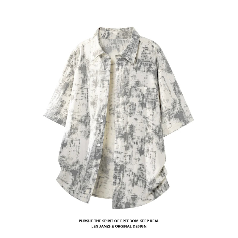 LEGIBLE Summer Shirts Men Loose Thin Cotton Short Sleeve Shirts Male Fashion Stand Solid Color 4XL 5XL
