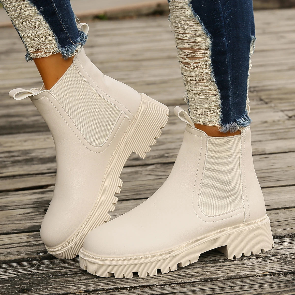 New Autumn Winter Chelsea Boots Women Platform Brown Black Beige White Ankle Boots for Women Fur Short Chunky Punk Gothic Shoes